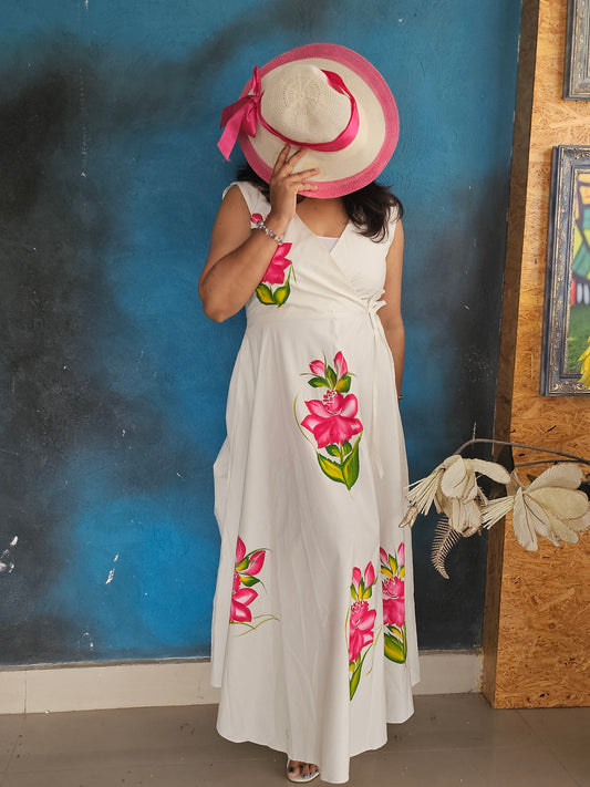 Haindpainted white maxi dress