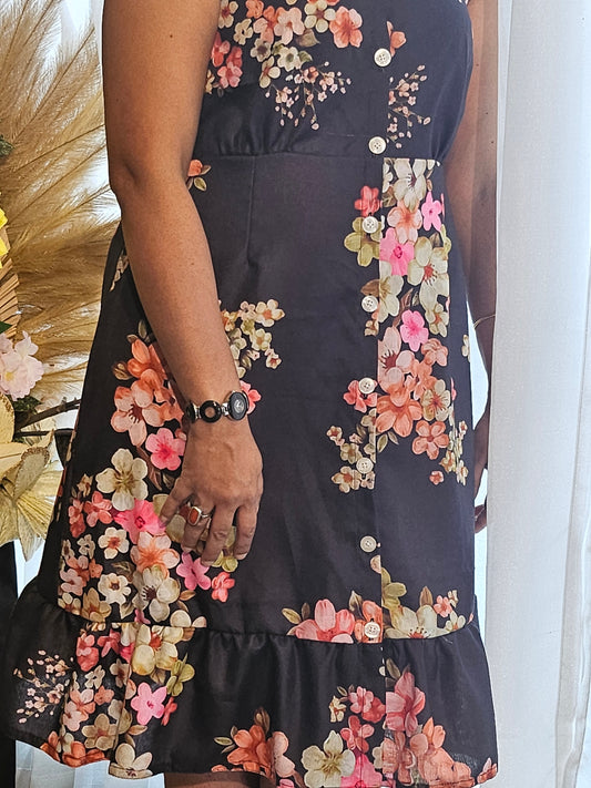 Black floral A-lined dress