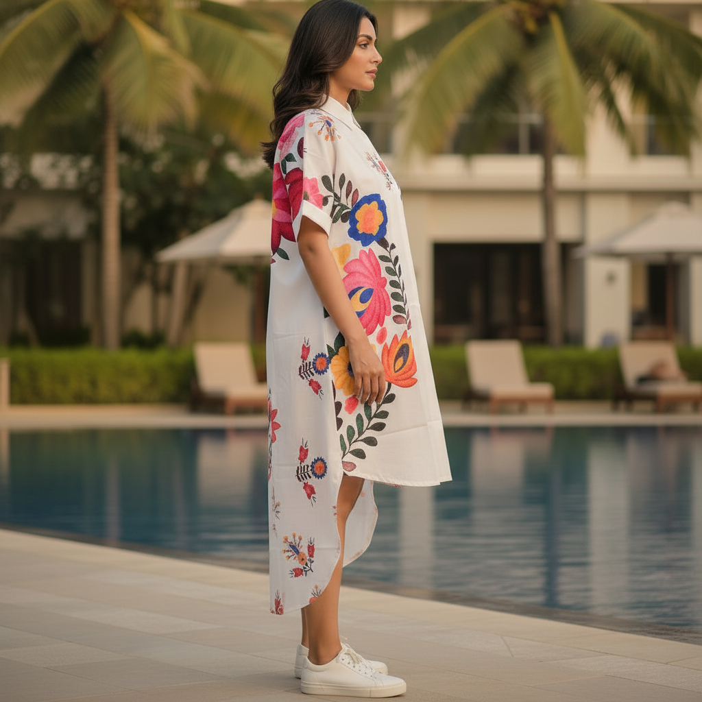 Boho Bloom High-Low Shirt Dress