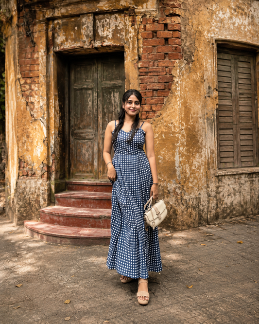 Blue Gingham Fit and Flare dress