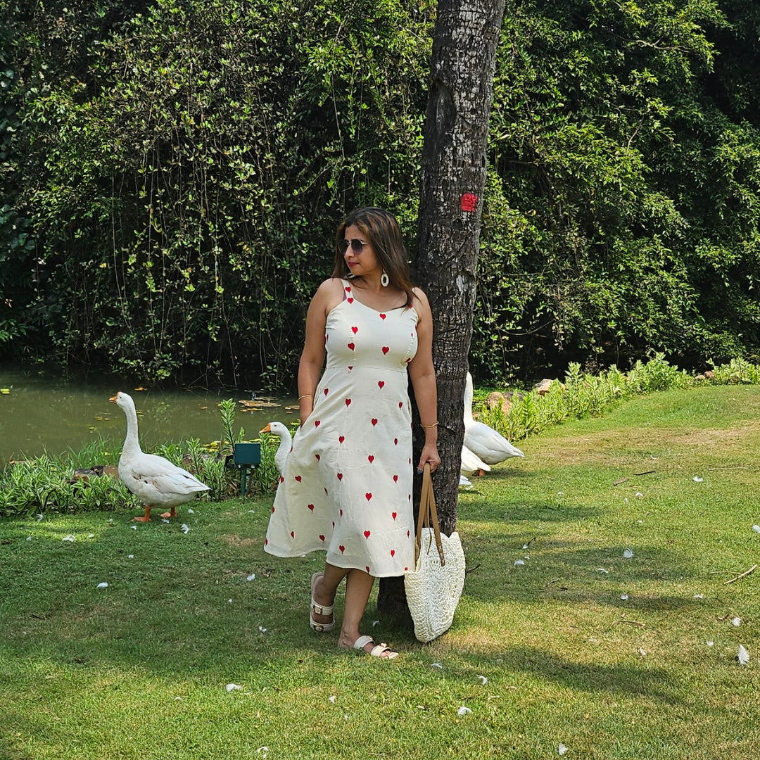 White cotton Fit and flare dress