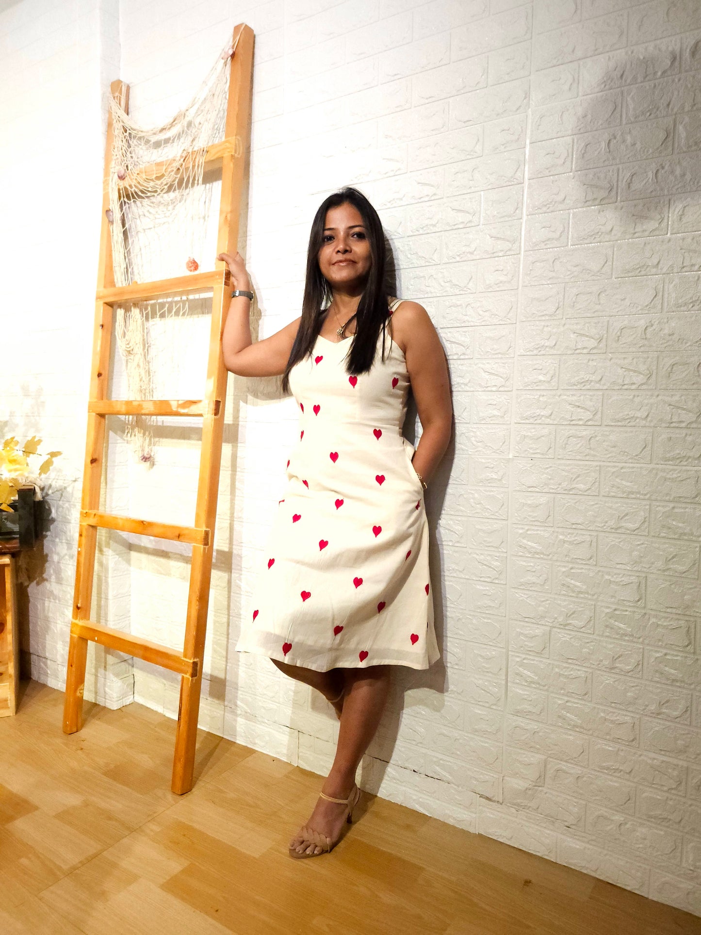White cotton Fit and flare dress