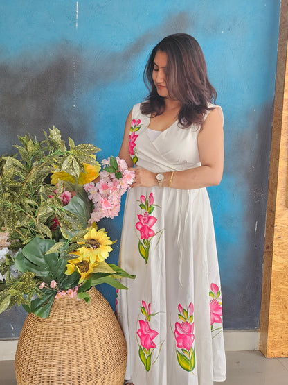 Haindpainted white maxi dress
