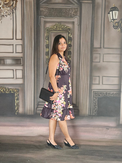 Black floral A-lined dress