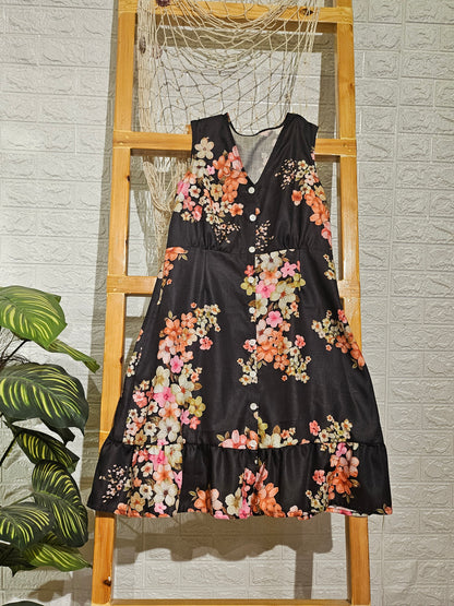 Black floral A-lined dress