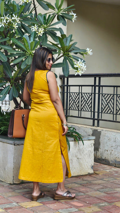 Yellow mustard cottonflex long dress