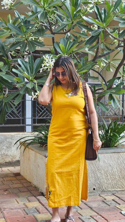 Yellow mustard cottonflex long dress