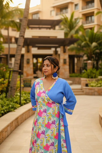 Cotton linen Two-toned Wrap dress