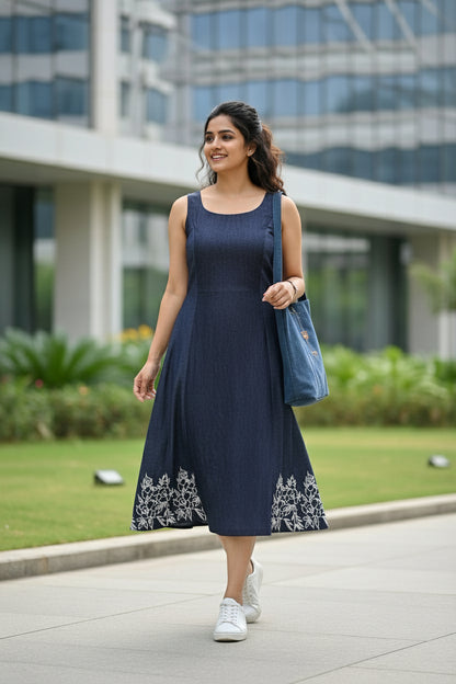 Silk weave denim dress