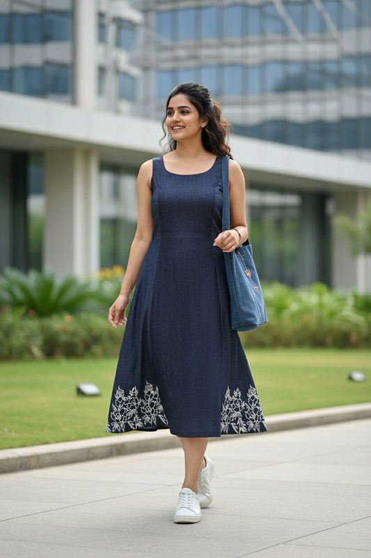 Silk weave denim dress