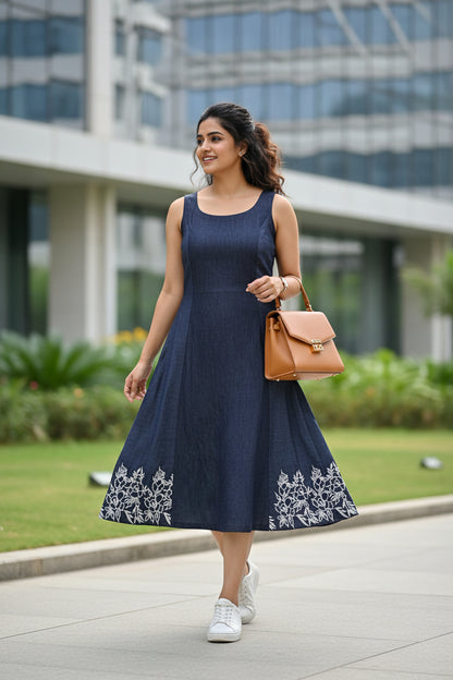 Silk weave denim dress