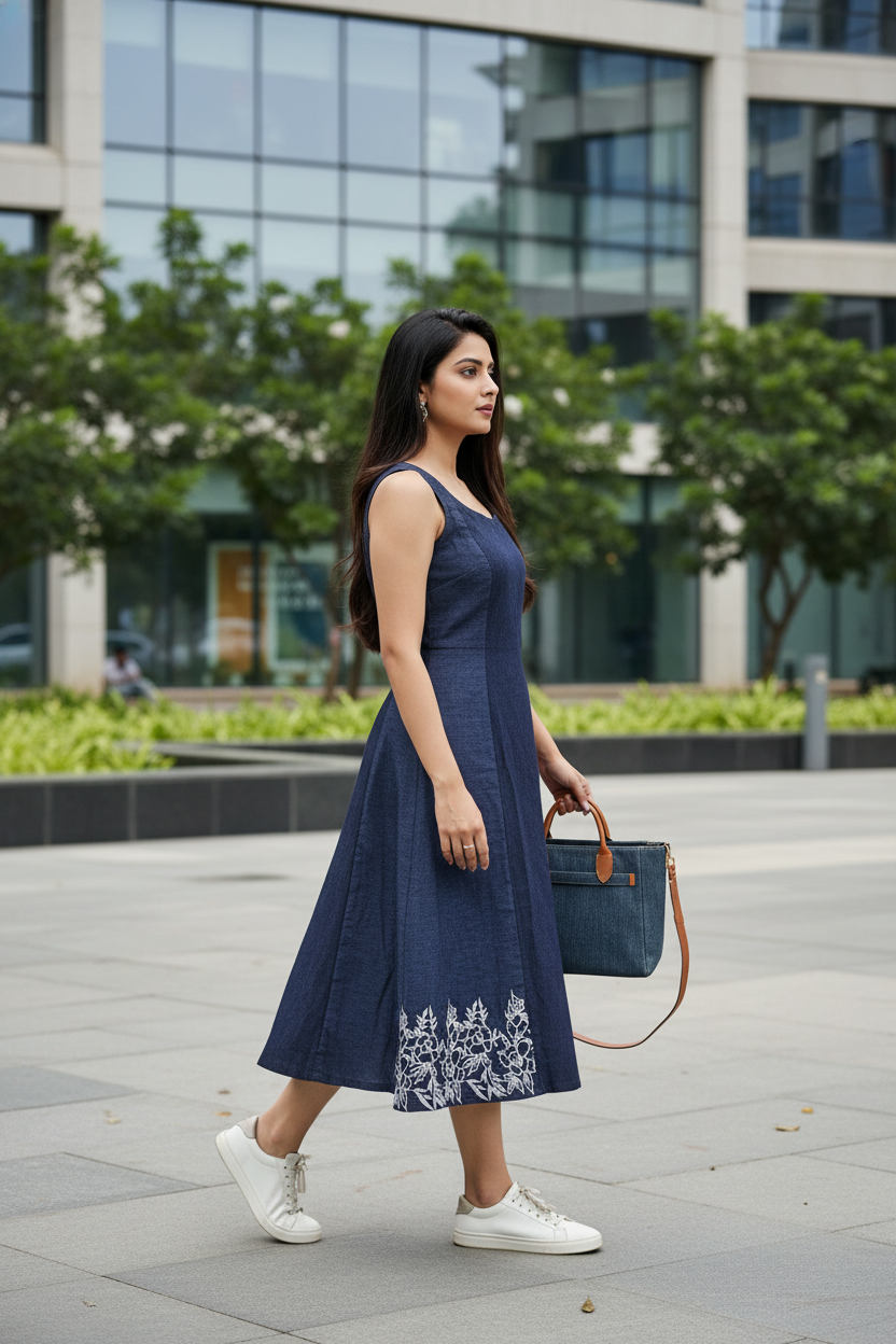 Silk weave denim dress