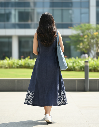 Silk weave denim dress