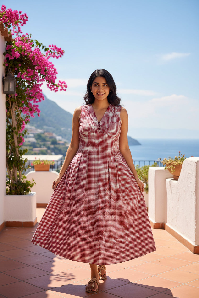 Holiday Gingham checks A-line dress