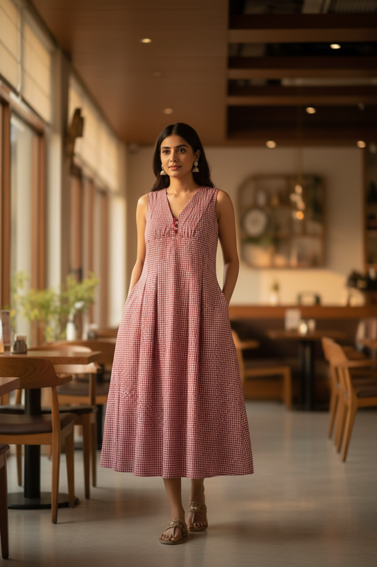 Holiday Gingham checks A-line dress