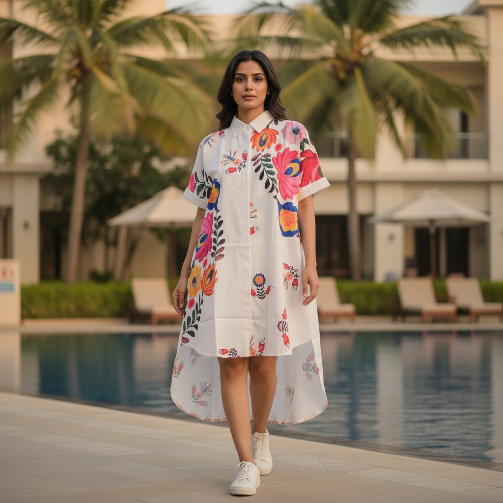 Boho Bloom High-Low Shirt Dress