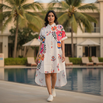 Boho Bloom High-Low Shirt Dress