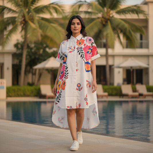 Boho Bloom High-Low Shirt Dress