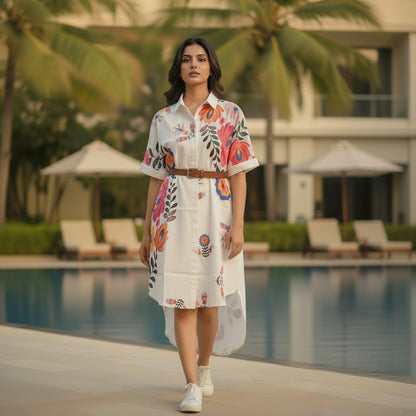 Boho Bloom High-Low Shirt Dress
