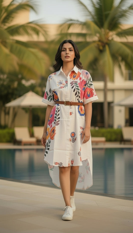Boho Bloom High-Low Shirt Dress