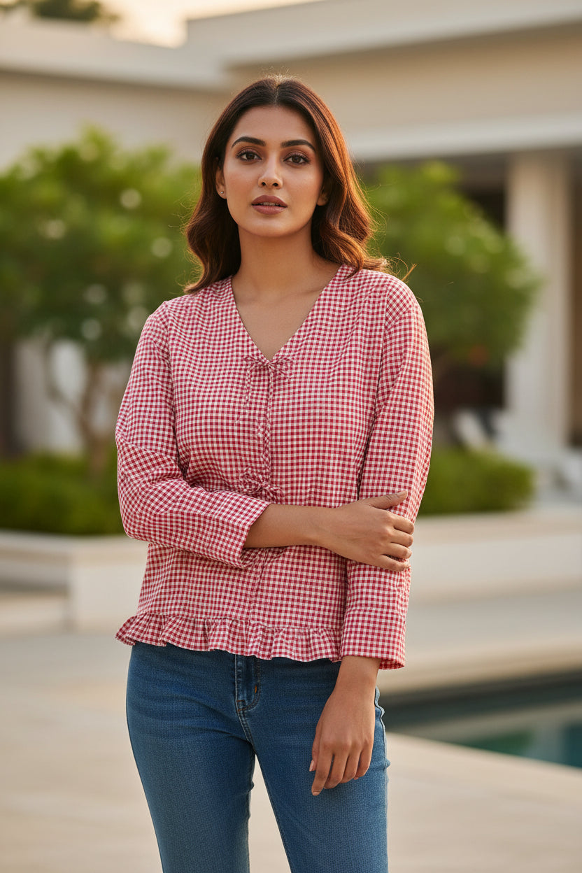 Rose Gingham Checks Shirt