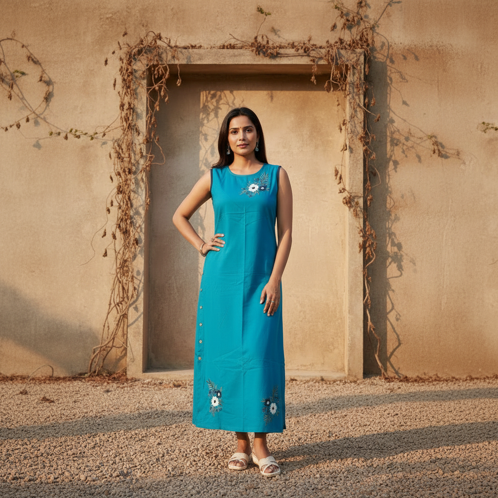 Brillianr blue cottonflex long dress (Copy)