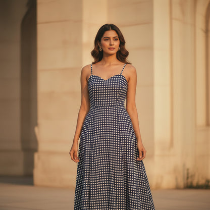 Blue Gingham Fit and Flare dress
