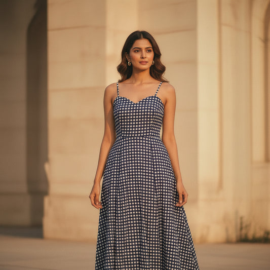 Blue Gingham Fit and Flare dress