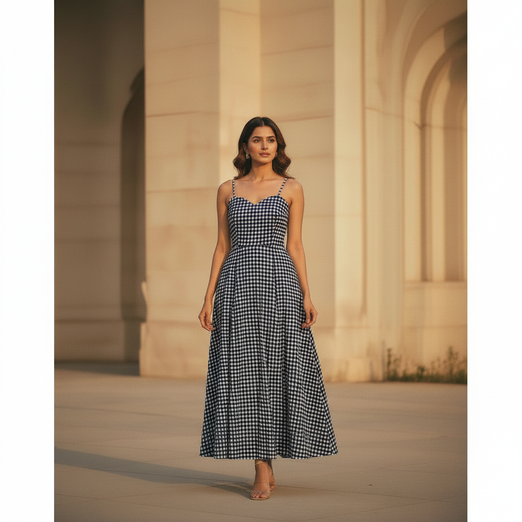 Blue Gingham Fit and Flare dress