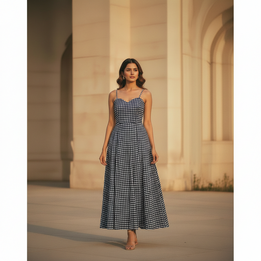 Blue Gingham Fit and Flare dress