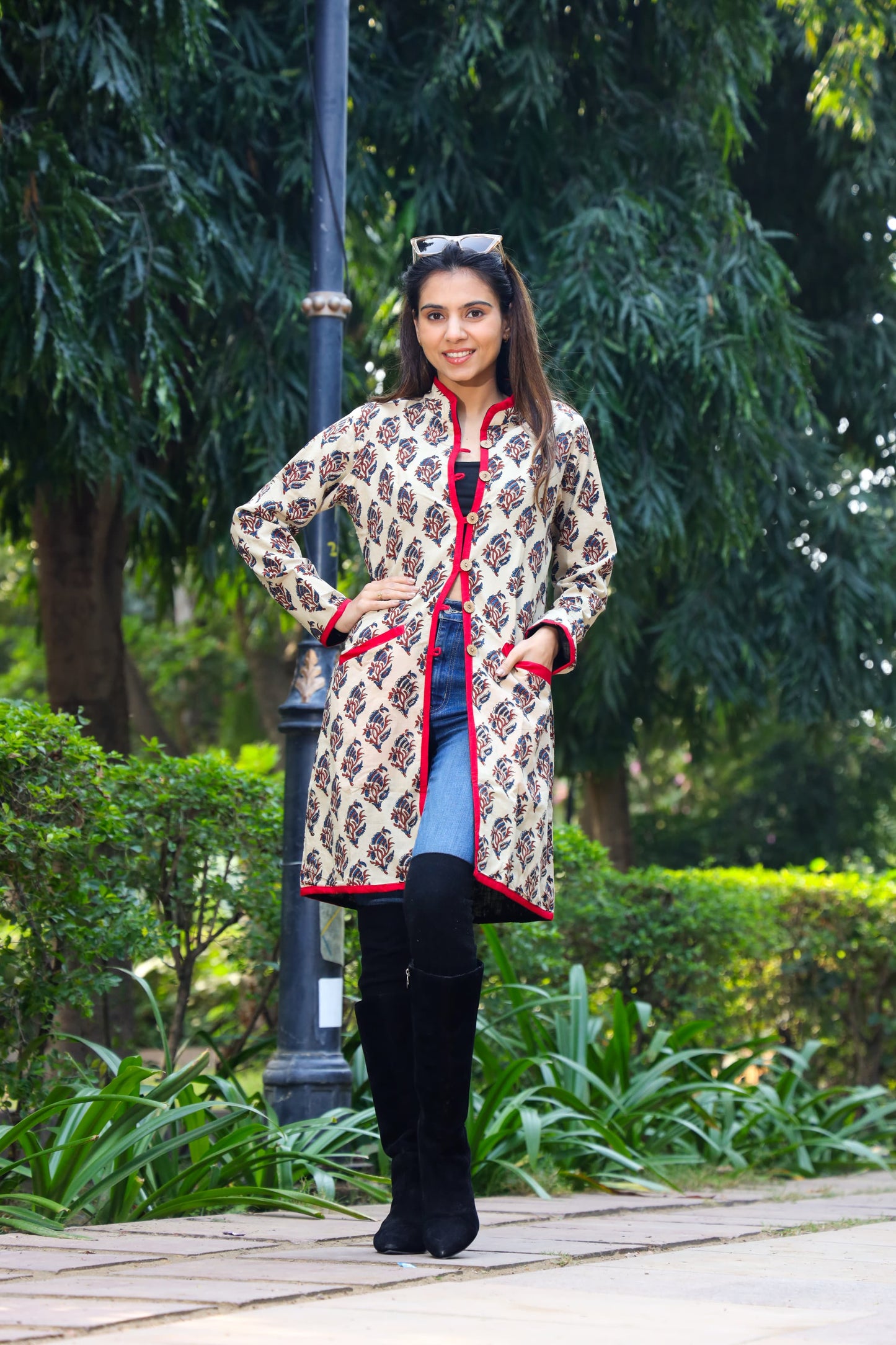 Handblock printed long jacket