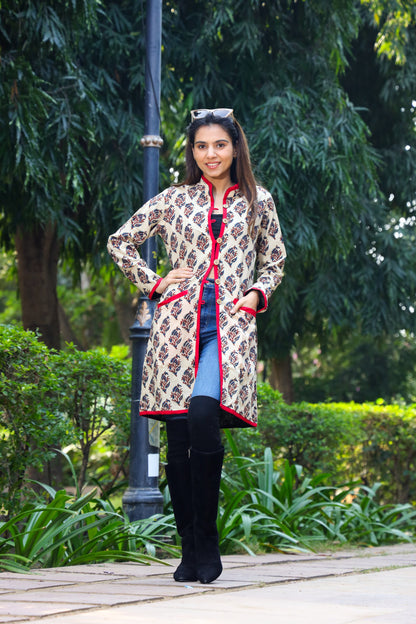 Handblock printed long jacket