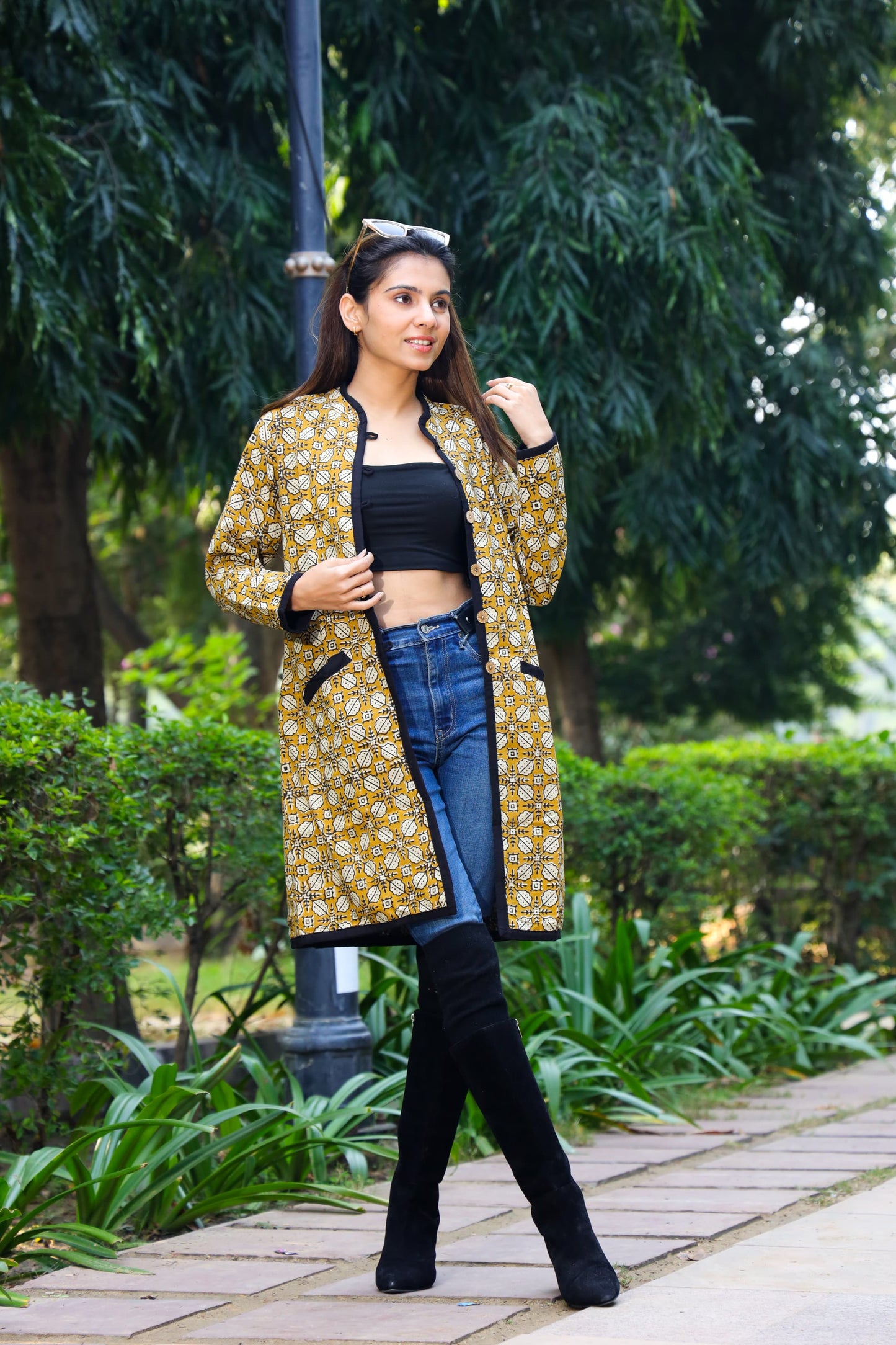 Handblock printed long jacket