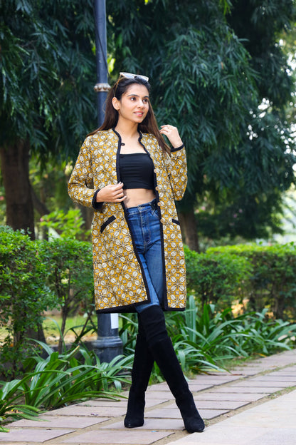 Handblock printed long jacket