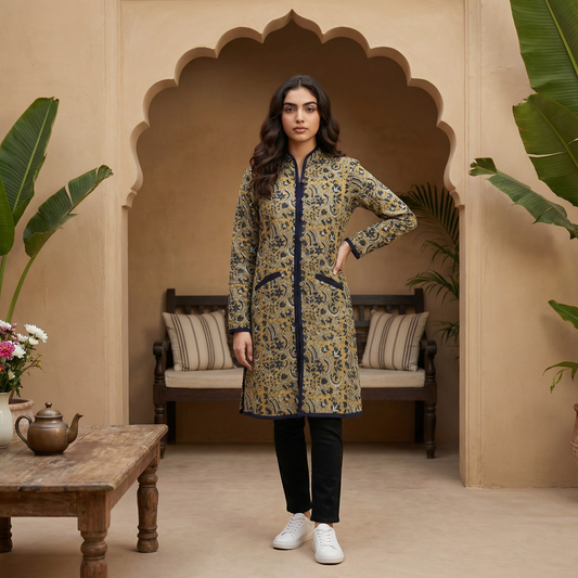 Handblock printed long jacket