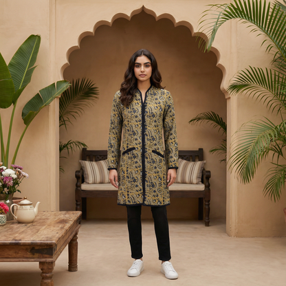 Handblock printed long jacket