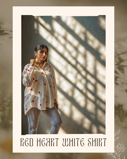 White Red-heart embroidered boxy shirt